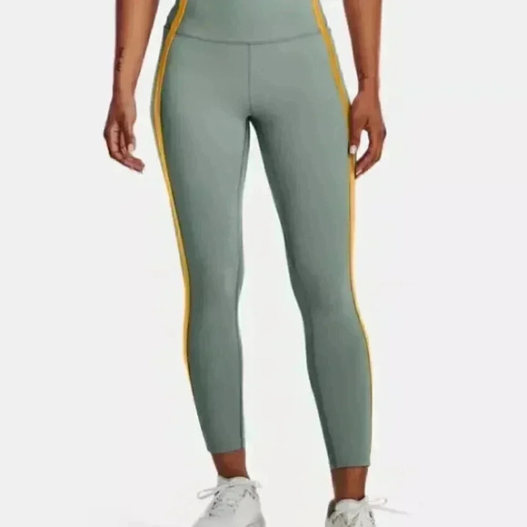 Under Armour "UA Meridian shine" yoga stretch green and yellow ankle leggings S - Picture 6 of 8